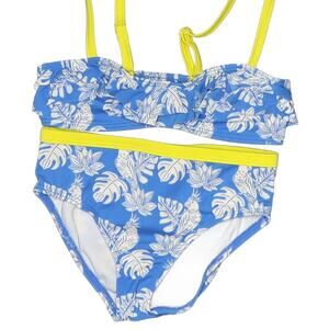 Mini Boden Brand Size 6-7 Blue & Yellow Tropical print  2 Piece Frill Bikini